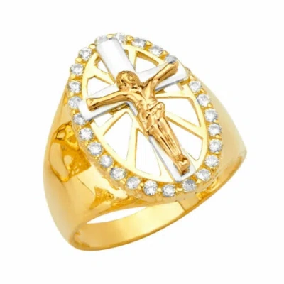 Pre-owned Tdgj 14k Yellow Gold Cubic Zirconia Men's Ring / Avg. Weight - 6.5 Grams