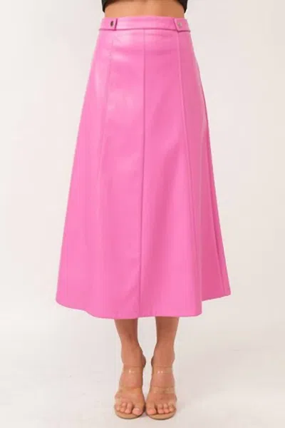 Tea & Cup Faux Leather Midi Skirt In Pink In Multi