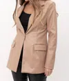Tea & Cup Faux Leather Single Breasted Blazer In Mocha In Brown