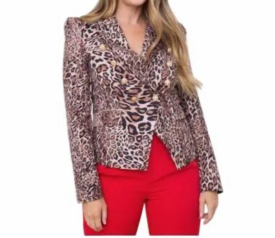 Tea & Cup Leopard Double Breasted Blazer In Taupe In Grey