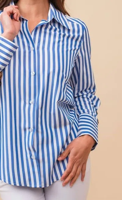 Tea & Cup Long Sleeve Striped Blouse In Blue