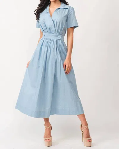 Tea & Cup Short Sleeve A-line Midi Dress In Light Denim In Blue