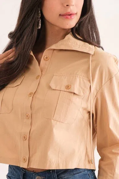 Tea & Cup Utility Button Down Top In Beige