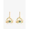 Tea & Tequila Womens Gold And Green Gemstone Crab 22ct Gold Plated Brass Hoop Earrings
