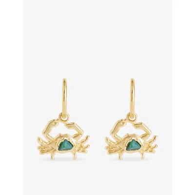 Tea & Tequila Womens Gold And Green Gemstone Crab 22ct Gold Plated Brass Hoop Earrings