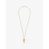 Tea & Tequila Womens Gold And White Small Cross 22ct Yellow Gold-plated Brass And Freshwater Pearl Pendant Necklac
