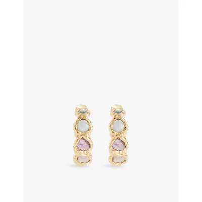 Tea & Tequila Womens Multicoloured Rainbow Gemstone 22ct Gold Plated Brass Hoop Earrings