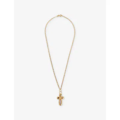 Tea & Tequila Womens Multicoloured Small Cross 22ct Yellow Gold-plated Brass And Gemstone Pendant Necklace