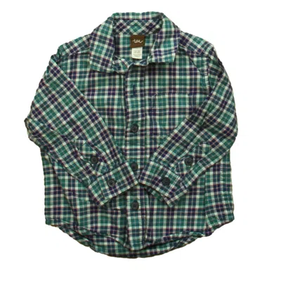 Pre-owned Tea Kids' Boys Blue Green Plaid Button Down Long Sleeve