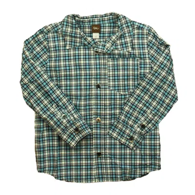 Pre-owned Tea Kids' Boys Blue Plaid Button Down Long Sleeve