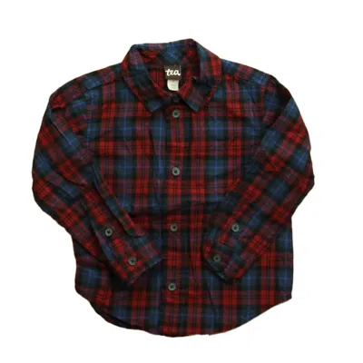 Pre-owned Tea Kids' Boys Blue Red Plaid Button Down Long Sleeve