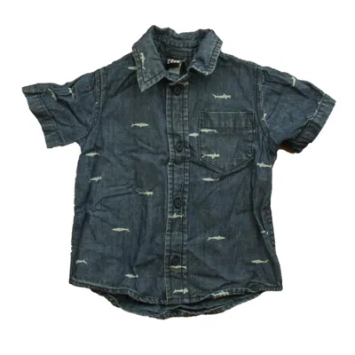 Pre-owned Tea Kids' Boys Blue Shark Button Down Short Sleeve