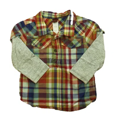 Tea Kids' Boys Grey Red Blue Button Down Long Sleeve In Gray