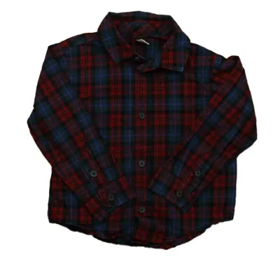 Pre-owned Tea Kids' Boys Navy Red Plaid Button Down Long Sleeve In Blue