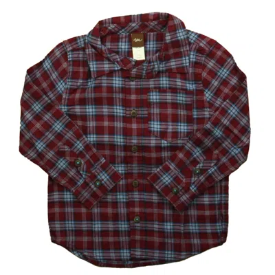 Pre-owned Tea Kids' Boys Red Blue Plaid Button Down Long Sleeve
