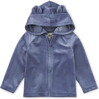 Tea Collection Kids'  Bear Ears Velour Baby Hoodie In Blue