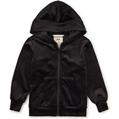 Tea Collection Kids'  Cat Ears Velour Hoodie In Black