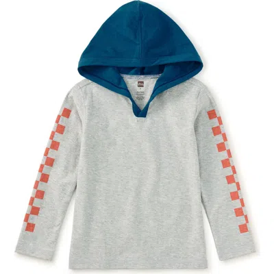 Tea Collection Kids'  Checker Sleeves Happy Hoodie In White