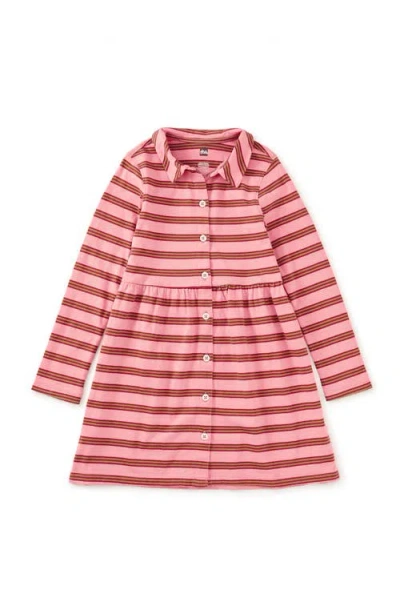 Tea Collection Kids'  Collared Long Sleeve Shirtdres In Pink