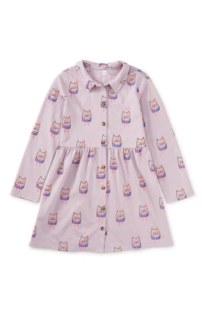 Tea Collection Babies'  Collared Long Sleeve Shirtdress In Pink