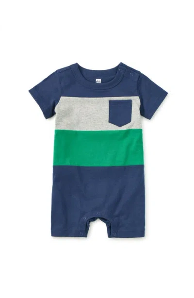 Tea Collection Colorblock Baby Romper In Blue