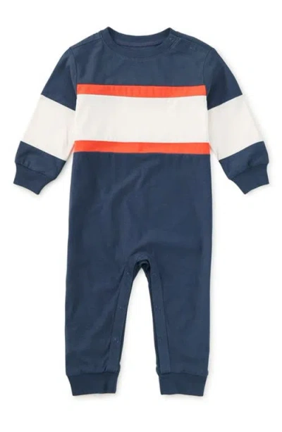 Tea Collection Colorblock Rugby Baby Romper In Blue