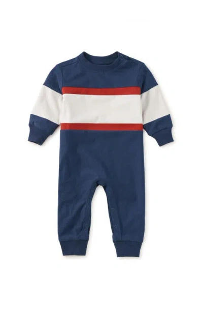 Tea Collection Colorblock Rugby Baby Romper In Blue