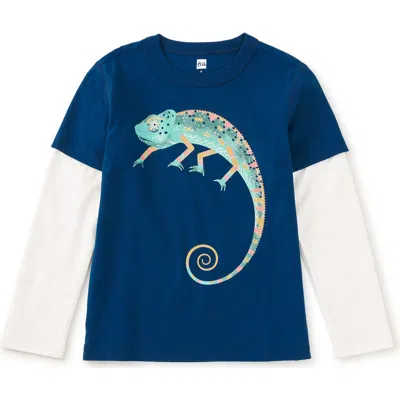 Tea Collection Kids'  Cool Chameleon Layered Tee In Blue