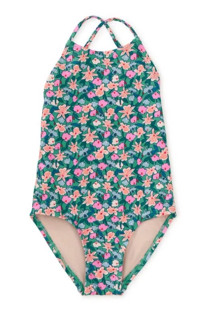 Tea Collection Kids'  Cross Back One-piece Swimsuit In Orchid Ditsy