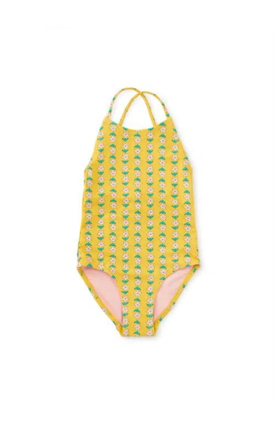 Tea Collection Kids'  Cross Back One-piece Swimsuit In Yellow