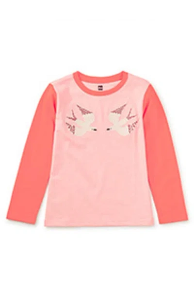 Tea Collection Kids'  Embroidered Magpies Blocked Te In Pink