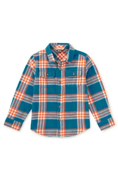 Tea Collection Kids'  Flannel Button Up Shirt In Blue