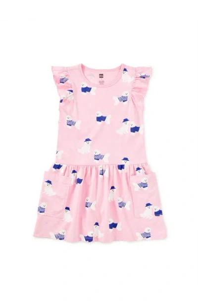 Tea Collection Babies'  Flutter Sleeve Pocket Dress In Pink