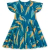 Tea Collection Kids'  Flutter Sleeve Twirl Dress In Blue & Yellow Macaws