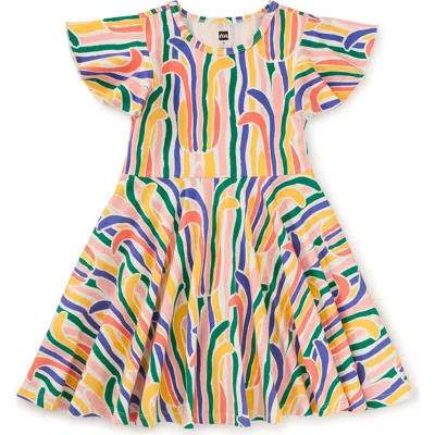 Tea Collection Kids'  Flutter Sleeve Twirl Dress In Rainbow Pineapple Stripe