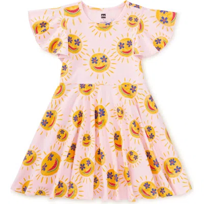 Tea Collection Kids'  Flutter Sleeve Twirl Dress In Smiley Sun