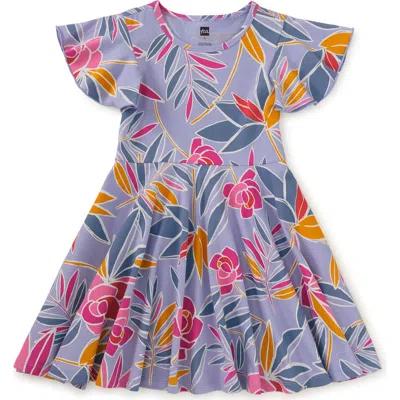 Tea Collection Kids'  Flutter Sleeve Twirl Dress In Tropical Gardenias