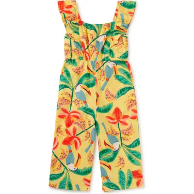 Tea Collection Babies'  Flutter Strap Jumpsuit In Toucan Banana Tree