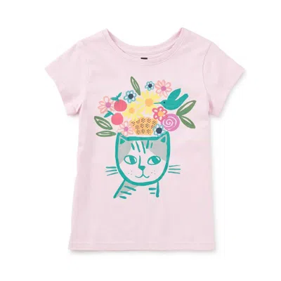 Tea Collection Kids' Girls' Flora & Feline Double-sided Graphic Tee In Pink