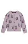 Tea Collection Iconic Bowtie Cats Cardigan In Purple