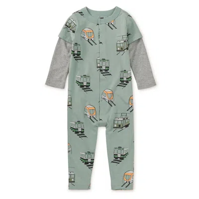 Tea Collection Kids' Layered Button-up Baby Romper In Green