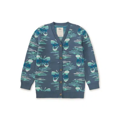 Tea Collection Kids' Long Butterfly Sweater Cardi In Blue