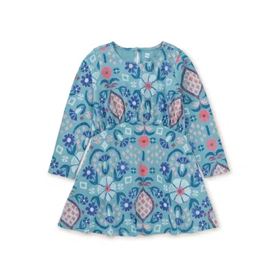 Tea Collection Kids' Long Sleeve Curved Waist Dress In Multi