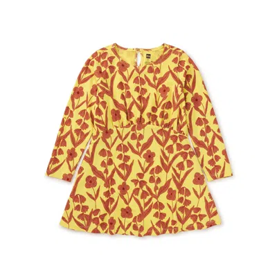 Tea Collection Kids' Long Sleeve Curved Waist Dress In Yellow
