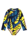 Tea Collection Kids'  Long Sleeve One-piece Swimsuit In Green