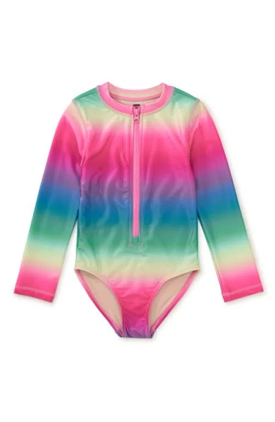 Tea Collection Kids'  Long Sleeve One-piece Swimsuit In Block Print Passion Flower