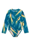 Tea Collection Kids'  Long Sleeve One-piece Swimsuit In Blue & Yellow Macaws