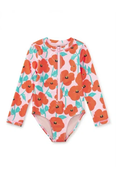 Tea Collection Kids'  Long Sleeve One-piece Swimsuit In Orange