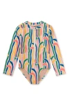 Tea Collection Kids'  Long Sleeve One-piece Swimsuit In Rainbow Pineapple Stripe