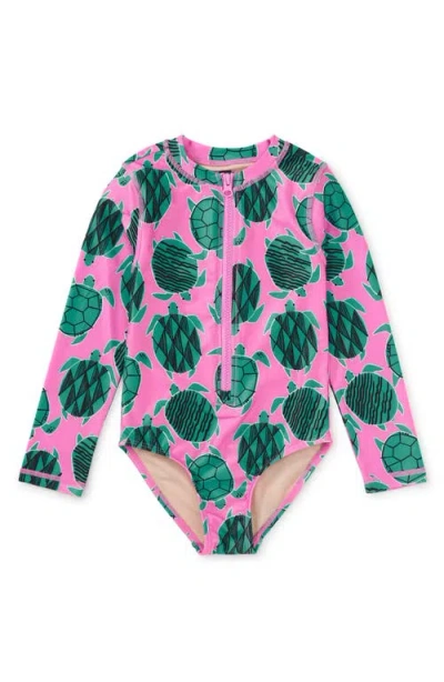 Tea Collection Kids'  Long Sleeve One-piece Swimsuit In Tiled Turtles